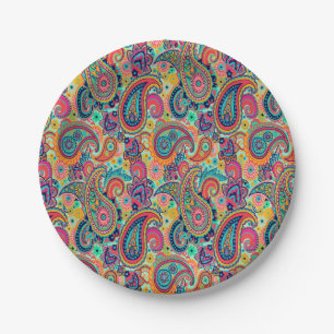 Heller Regenbogen Paisley Pappteller