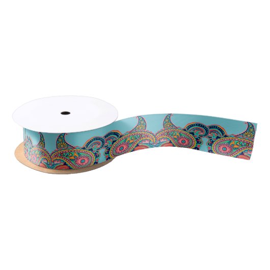 Heller Regenbogen Paisley Satinband (Spule)