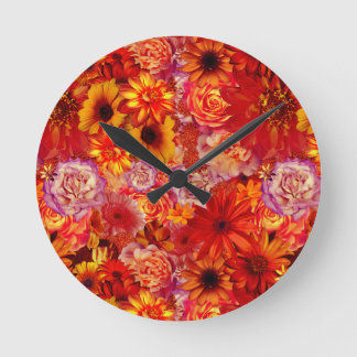 Heller Rojo mit Blumenblumenstrauß-reiche glühende Runde Wanduhr