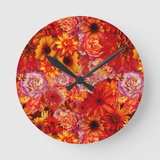 Heller Rojo mit Blumenblumenstrauß-reiche glühende Runde Wanduhr (Vorderseite)