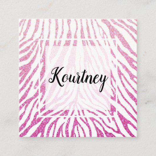 Heller rosa Imitat-Glitzerzebra-Muster-Weiß-Rahmen Quadratische Visitenkarte (Vorderseite)