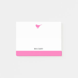 Heller Rosa Vogel & Rand auf Weiß mit Namen Post-it Klebezettel