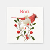 Heller roter Kardinal auf einer Berry-Zweigniederl Serviette (Vorderseite)