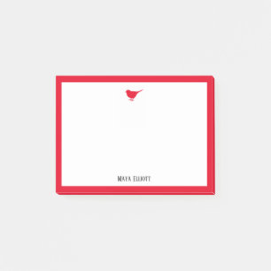 Heller roter Vogel und Rand mit Weiß & Name Post-it Klebezettel