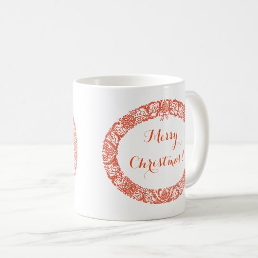 Heller, roter Weihnachtskranz zum Anpassen Kaffeetasse (VorderseiteRechts)