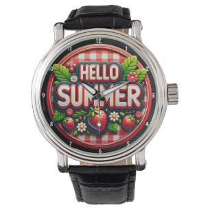 Heller Sommer Frische Erdbeeren Festlich Jahreszei Armbanduhr