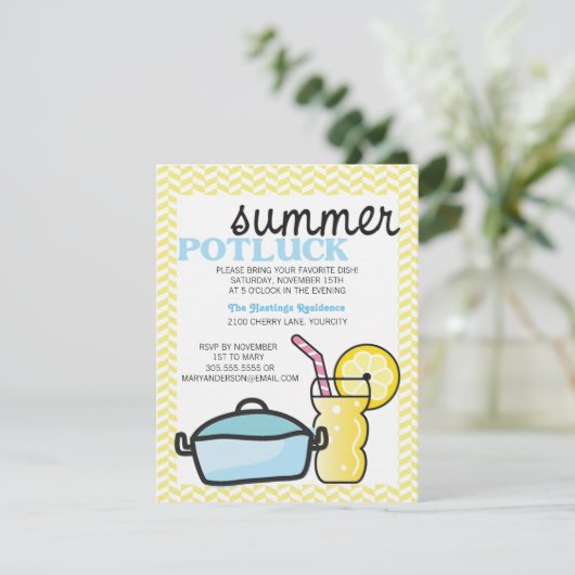 Heller Sommer Potluck Einladung (Stehend Vorderseite)