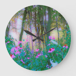 Heller Sonnenaufgang mit rosa Türmen in meinem Gar Große Wanduhr