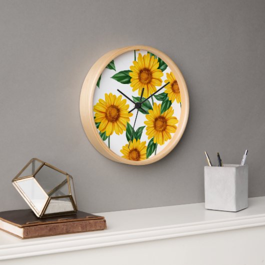 Heller Sonnenblumengarten - Frischer Blumenschmuck Uhr (Büro)