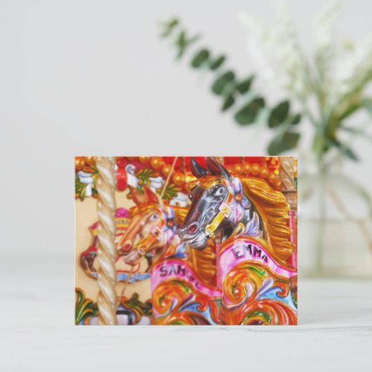 Heller Spaß Karussell Pferde Postkarte (Stehend Vorderseite)