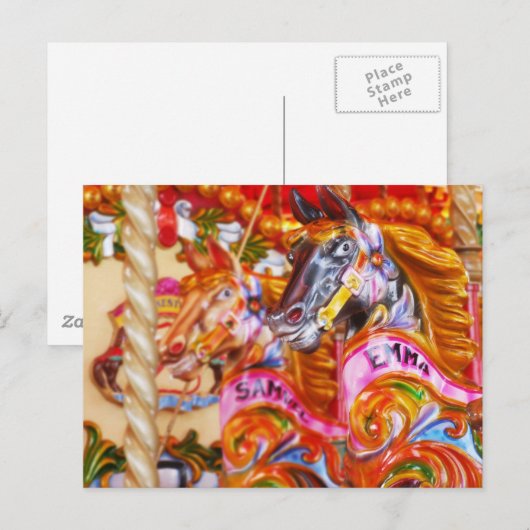Heller Spaß Karussell Pferde Postkarte (Vorne/Hinten)