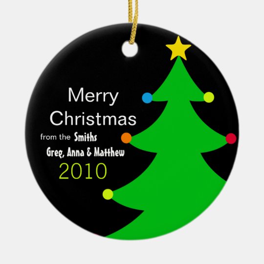 Heller u. moderner Weihnachtsbaum (personalisiert) Rundes Keramik Ornament