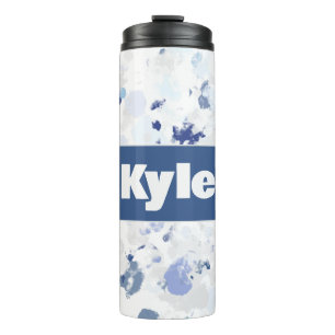 Heller und blauer grauer Spritzer mit Name Thermosbecher