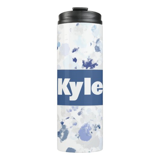 Heller und blauer grauer Spritzer mit Name Thermosbecher (Vorderseite)