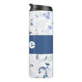 Heller und blauer grauer Spritzer mit Name Thermosbecher (Nach rechts gedreht)