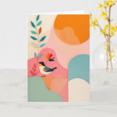 Heller Vogel auf rosa Hügel Karte (Gelbe Blume)
