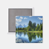 Heller Wald mit Berg und See Magnet (Vorderseite/Rückseite)