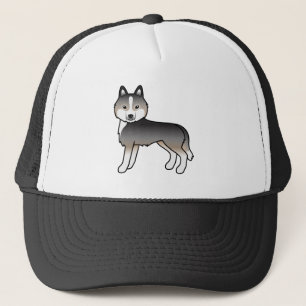 Heller Wolfgrauer Sibirischer Husky Süßer Cartoon- Truckerkappe
