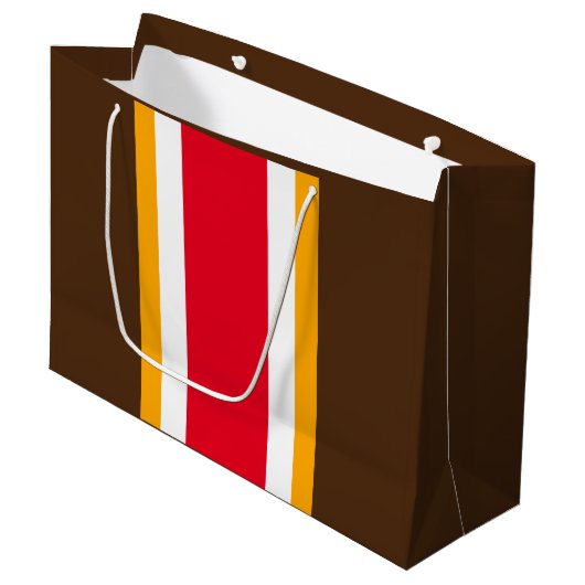 Helles 70er Rot-Braun-Gelbe Streifen Große Geschenktüte (Vorderseite Schrägansicht)