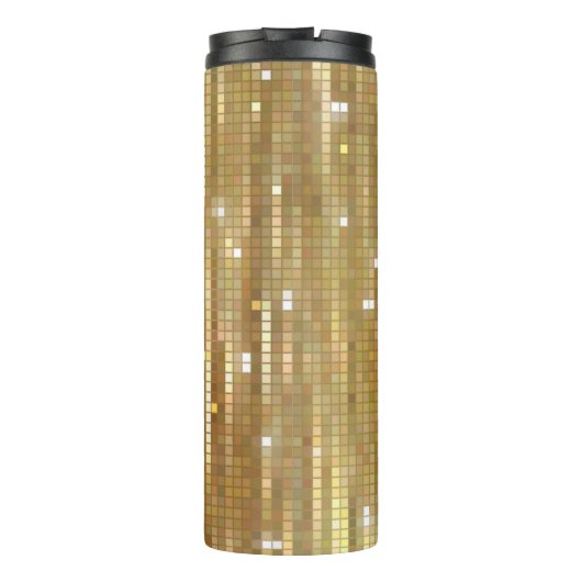 Helles, abstraktes Mosaik mit goldfarbenem Hinterg Thermosbecher (Rückseite)