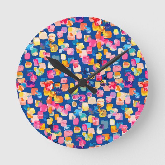 Helles Abstraktes Quadrat-Muster Runde Wanduhr (Vorderseite)