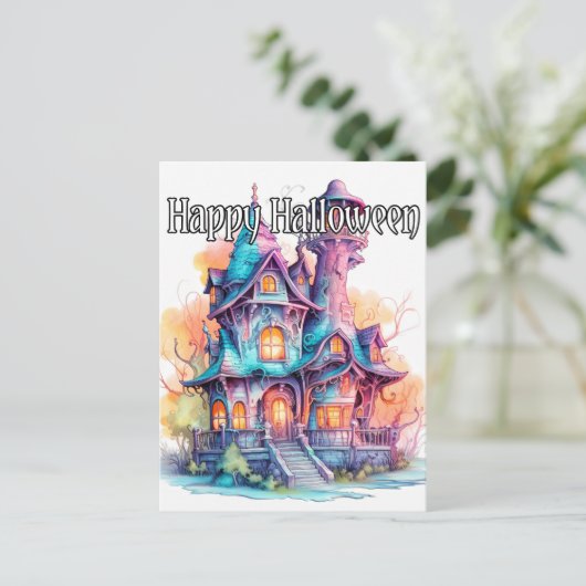 Helles Altes Spuk Haus Halloween Postkarte (Stehend Vorderseite)