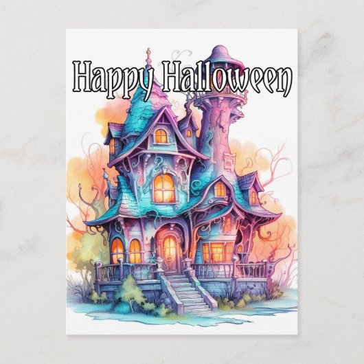 Helles Altes Spuk Haus Halloween Postkarte (Vorderseite)