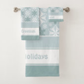 Helles Aqua Aquamarines weißes Schneeflockenmuster Badhandtuch Set (Insitu)