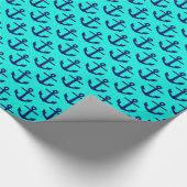 Helles Aqua, Navy Blue Anchors Muster Geschenkpapier (Ecke)