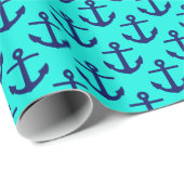 Helles Aqua, Navy Blue Anchors Muster Geschenkpapier (Rolleneckpunkt)