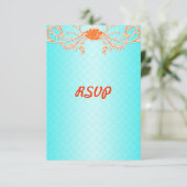 Helles Aqua und Mandarine Orange Wedding RSVP (Stehend Vorderseite)