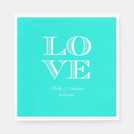 Helles Aqua, weiße LIEBE Napkins Serviette (Vorderseite)