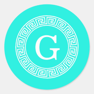 Helles Aqua weißes griechisches SchlüsselRnd Runder Aufkleber