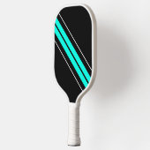 Helles Aqua White Slant Racing Streifen auf schwar Pickleball Schläger (Links)