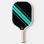 Helles Aqua White Slant Racing Streifen auf schwar Pickleball Schläger (Vorderseite)