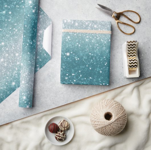Helles Aquablau Glanz Weiß Glitter Muster Geschenkpapier (Kunsthandwerk)