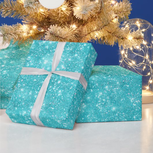Helles Aquablau Glanz Weiß Glitter Muster Geschenkpapier (Feiertage)