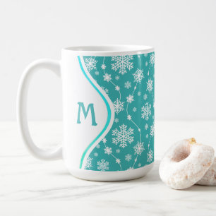 Helles Aquamarines Blaues Winter Weißes Schneefloc Kaffeetasse