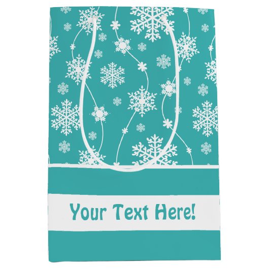 Helles Aquamarines Blaues Winter Weißes Schneefloc Mittlere Geschenktüte (Vorderseite)