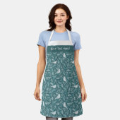 Helles Aquamarines Green Winter White Bird Blumenm Schürze (Getragen)