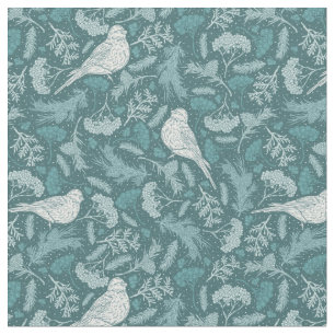 Helles Aquamarines Green Winter White Bird Blumenm Stoff