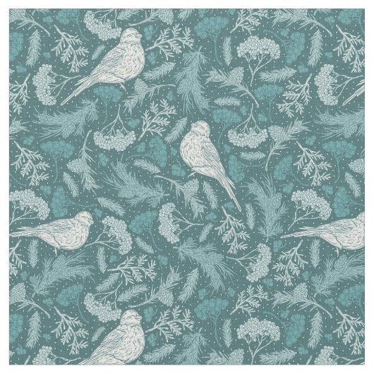 Helles Aquamarines Green Winter White Bird Blumenm Stoff (Nahaufnahme)