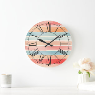 Helles Aquarell-farbenfrohes Streifenmuster Große Wanduhr