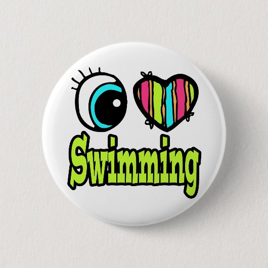 Helles Auge Herz Ich Liebe Schwimmen Button (Vorderseite)