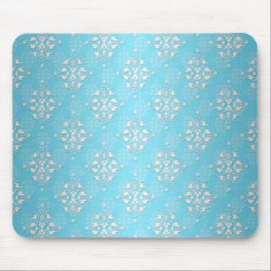 Helles Blasses Aqua und Weiß Damast Mousepad