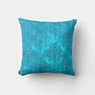 Helles Blau-Aqua-Doppel-Damaskus mit Distressed-Ef Kissen