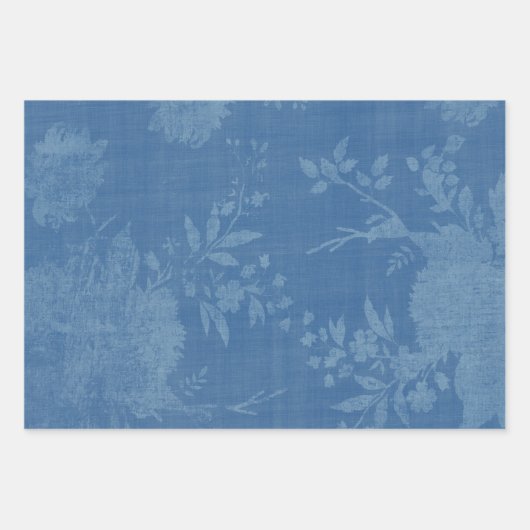 Helles Blau auf blauem Blumenmuster Geschenkpapier Set (Vorderseite)