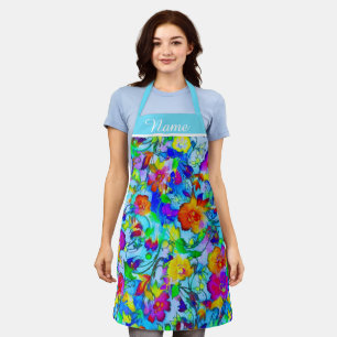Helles Blau florale Personalisierung Schürze