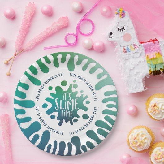 Helles Blau + grünes Regenbogenschlamm-Party Pappteller (Party)