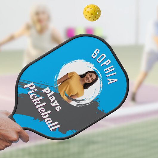 Helles Blau mit Foto und Name Personalisiert Pickleball Schläger